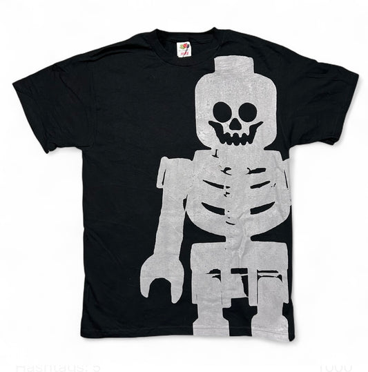 Lego skeleton grey ink on black shirt
